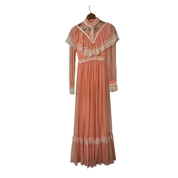 Vintage Pink / Coral Gunne Sax Style Prairie Dress 1970s, Size Small 70s Boho - Picture 1 of 6